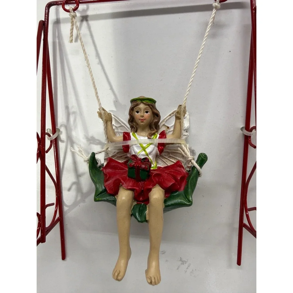 Makers Holiday Littles Swinging Fairy Miniature Figurine Red White Green 1550